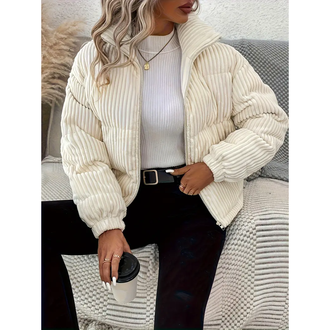 Anna - Geribbelde gewatteerde jas met rits