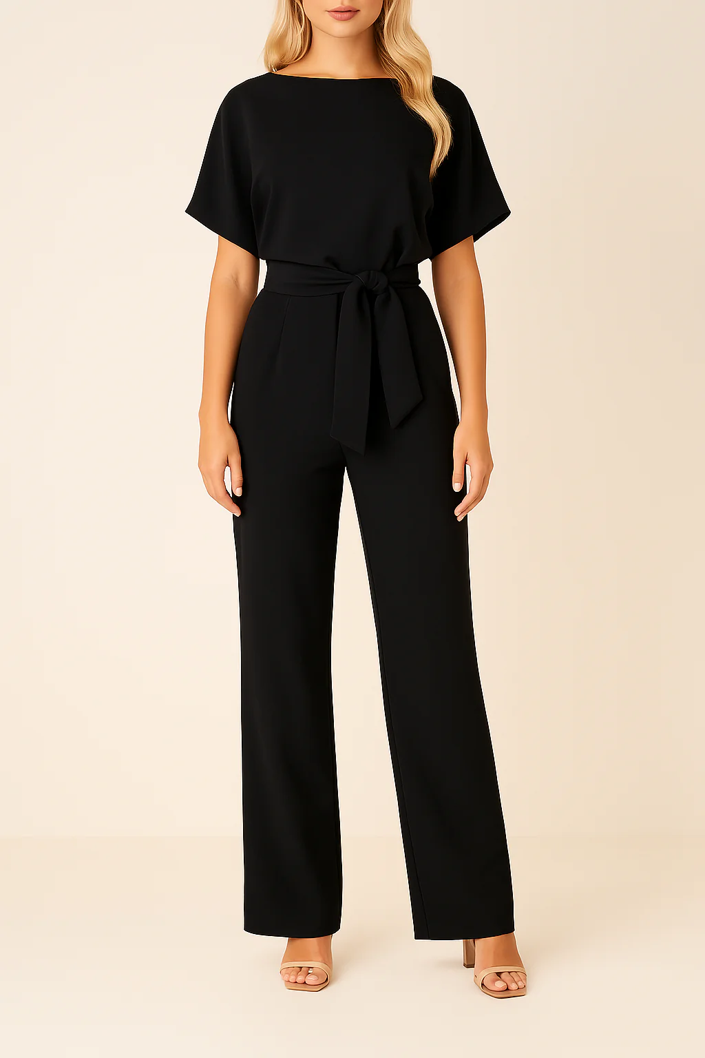 Dames Jumpsuit met Ceintuur – Elegante Rechte Pijpen