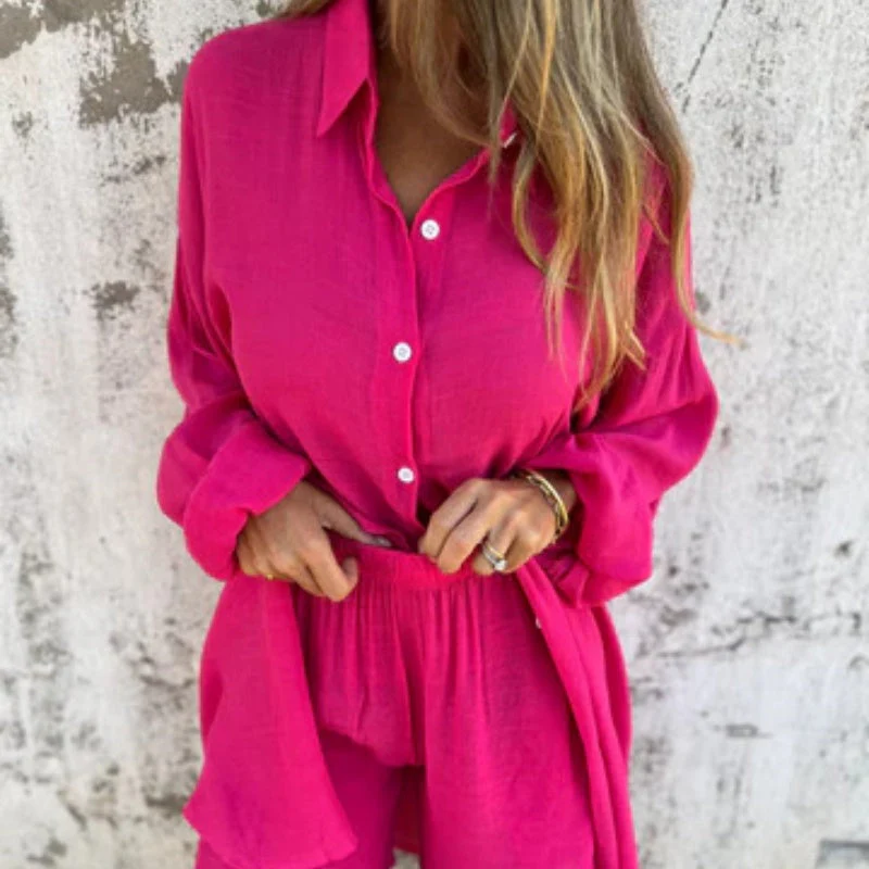 Luchtig Linnen Set – Oversized Blouse en Korte Broek