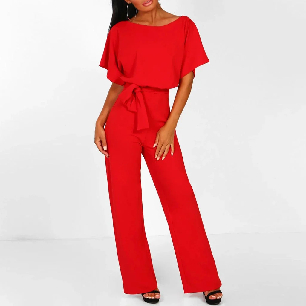 Dames Jumpsuit met Ceintuur en Wijde Pijpen – Elegante One-Piece Outfit