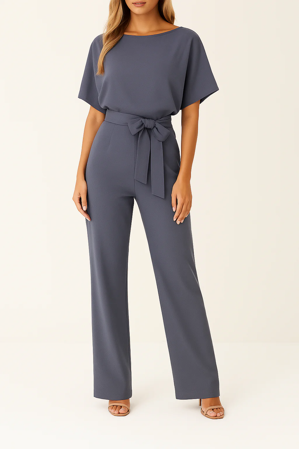 Dames Jumpsuit met Ceintuur – Elegante Rechte Pijpen