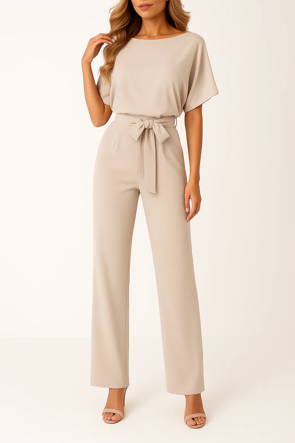 Dames Jumpsuit met Ceintuur – Elegante Rechte Pijpen