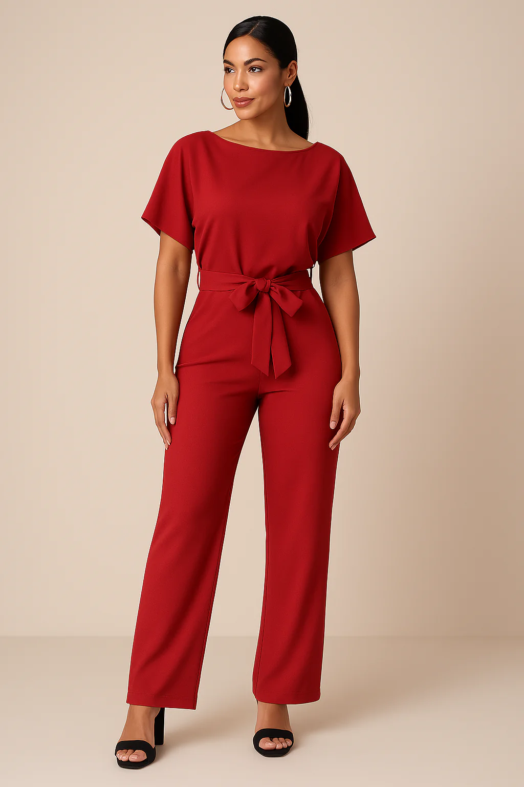 Dames Jumpsuit met Ceintuur – Elegante Rechte Pijpen