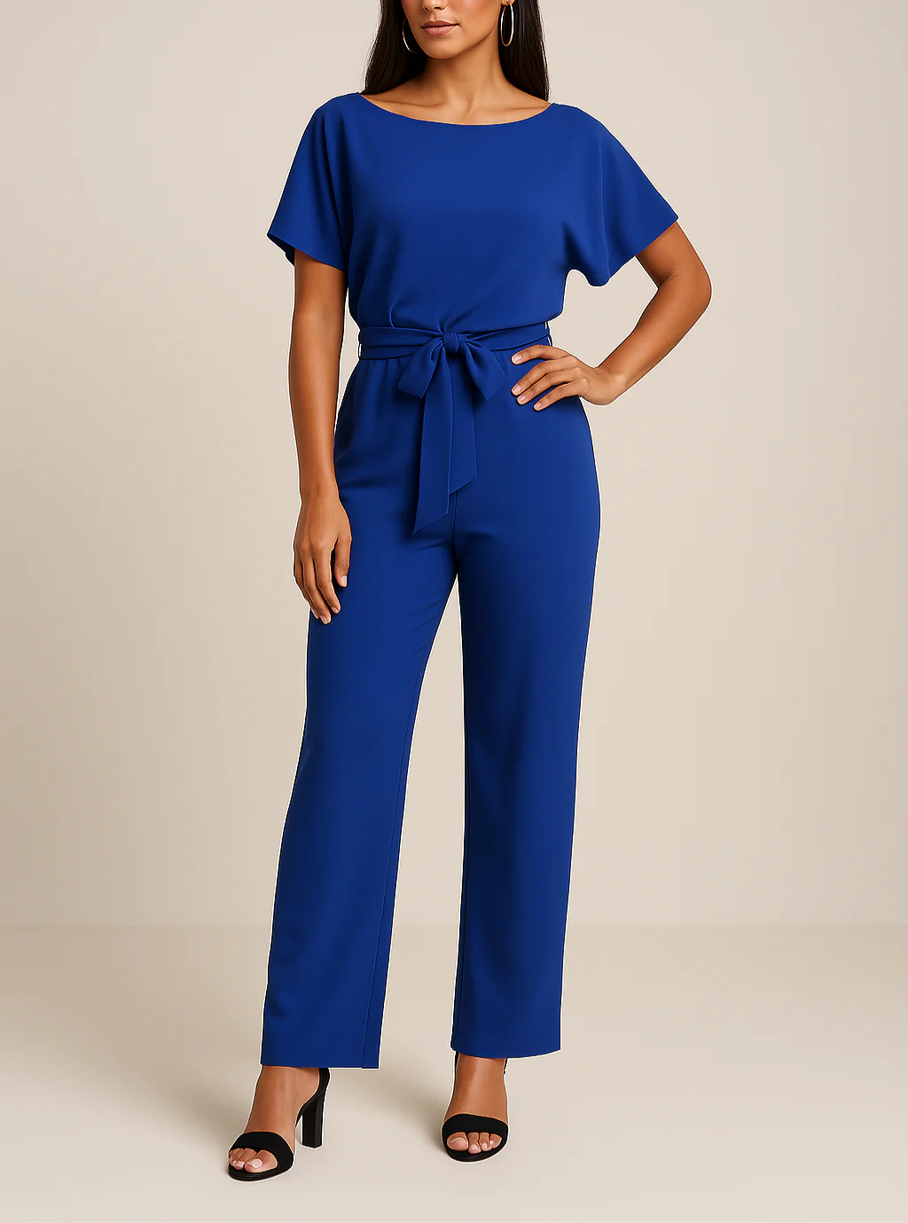 Dames Jumpsuit met Ceintuur – Elegante Rechte Pijpen