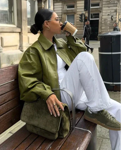 Oversized PU-Leren Jas met Knoopsluiting – Streetstyle Statement