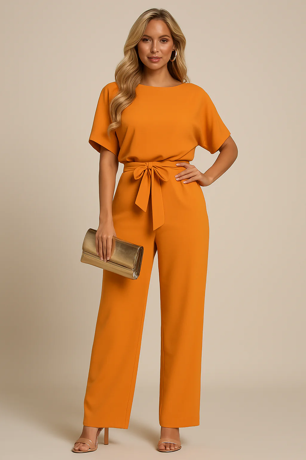 Dames Jumpsuit met Ceintuur – Elegante Rechte Pijpen