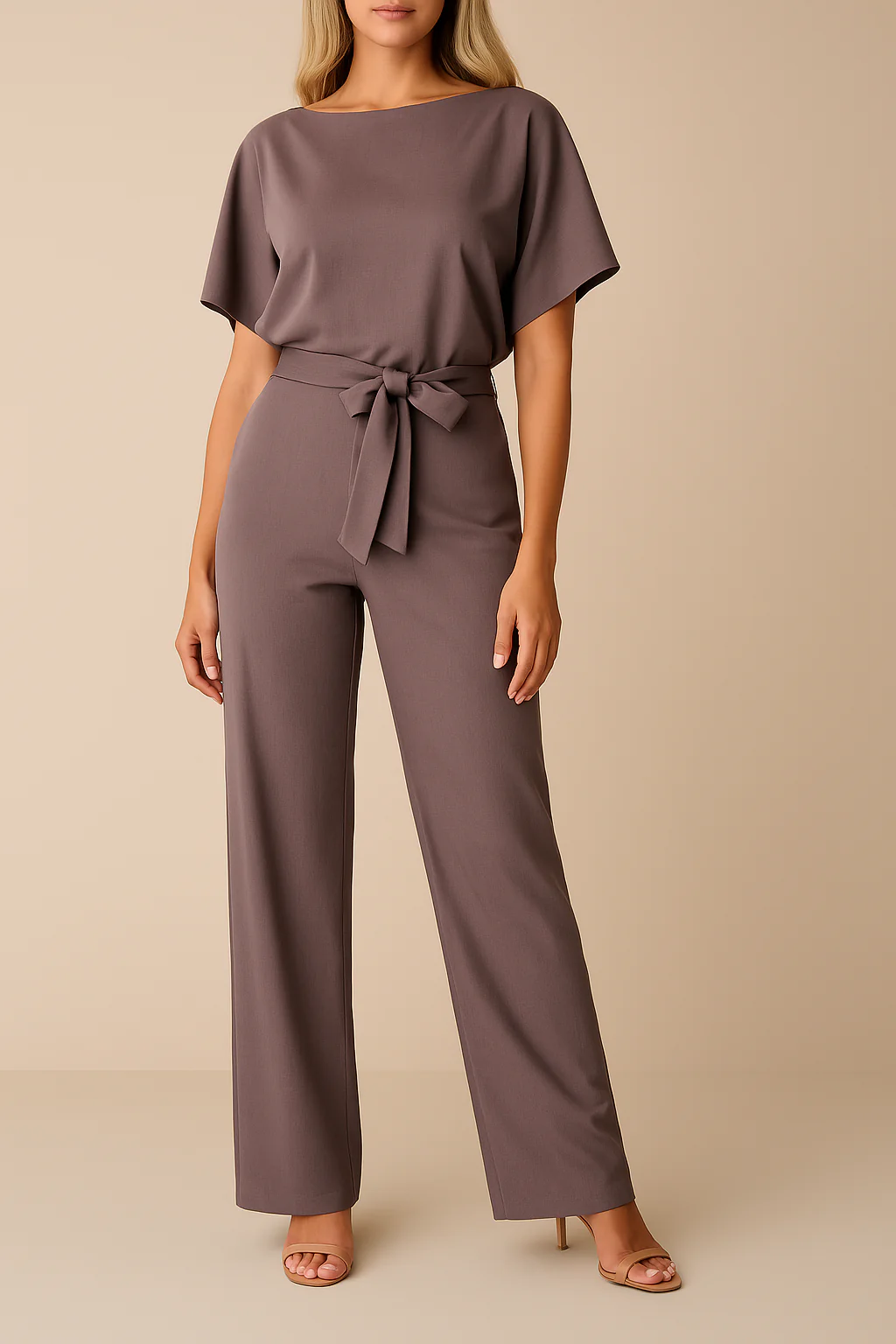 Dames Jumpsuit met Ceintuur – Elegante Rechte Pijpen