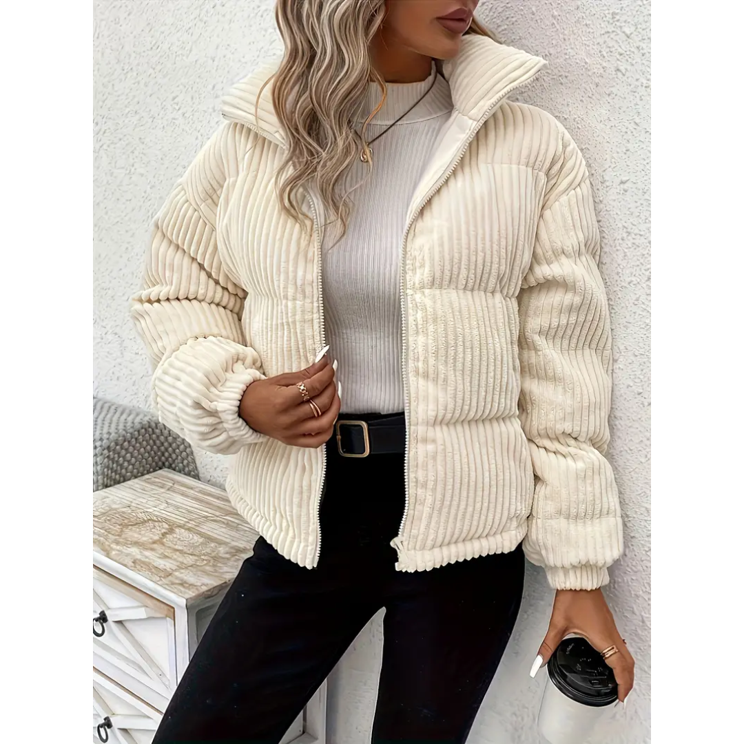 Anna - Geribbelde gewatteerde jas met rits