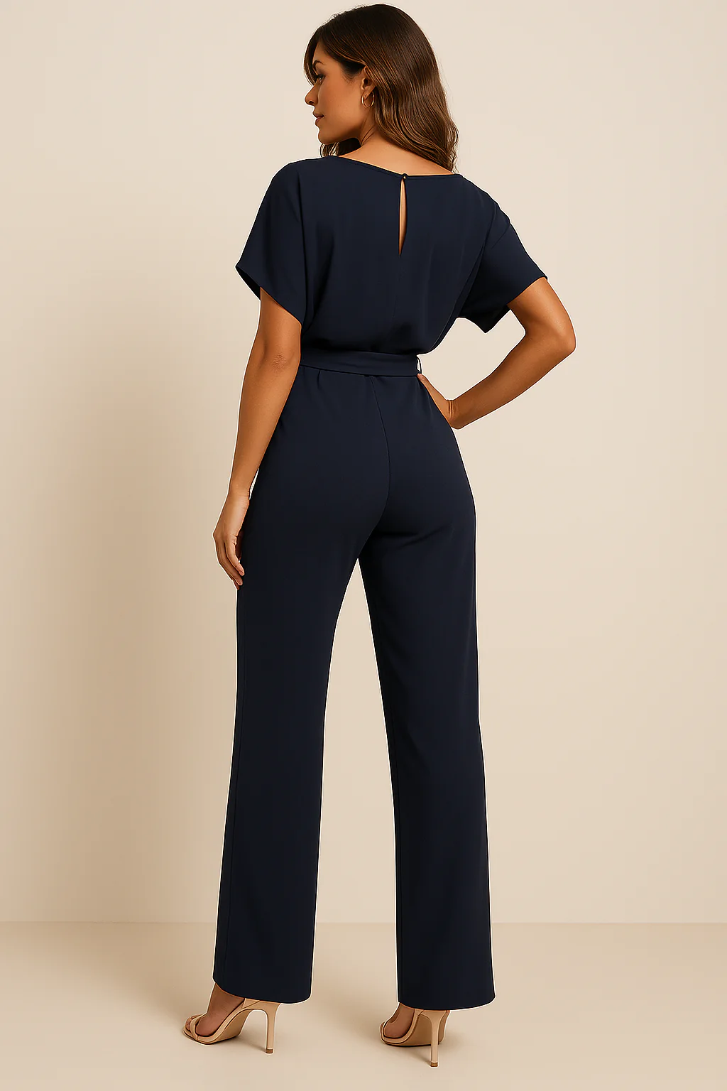 Dames Jumpsuit met Ceintuur – Elegante Rechte Pijpen