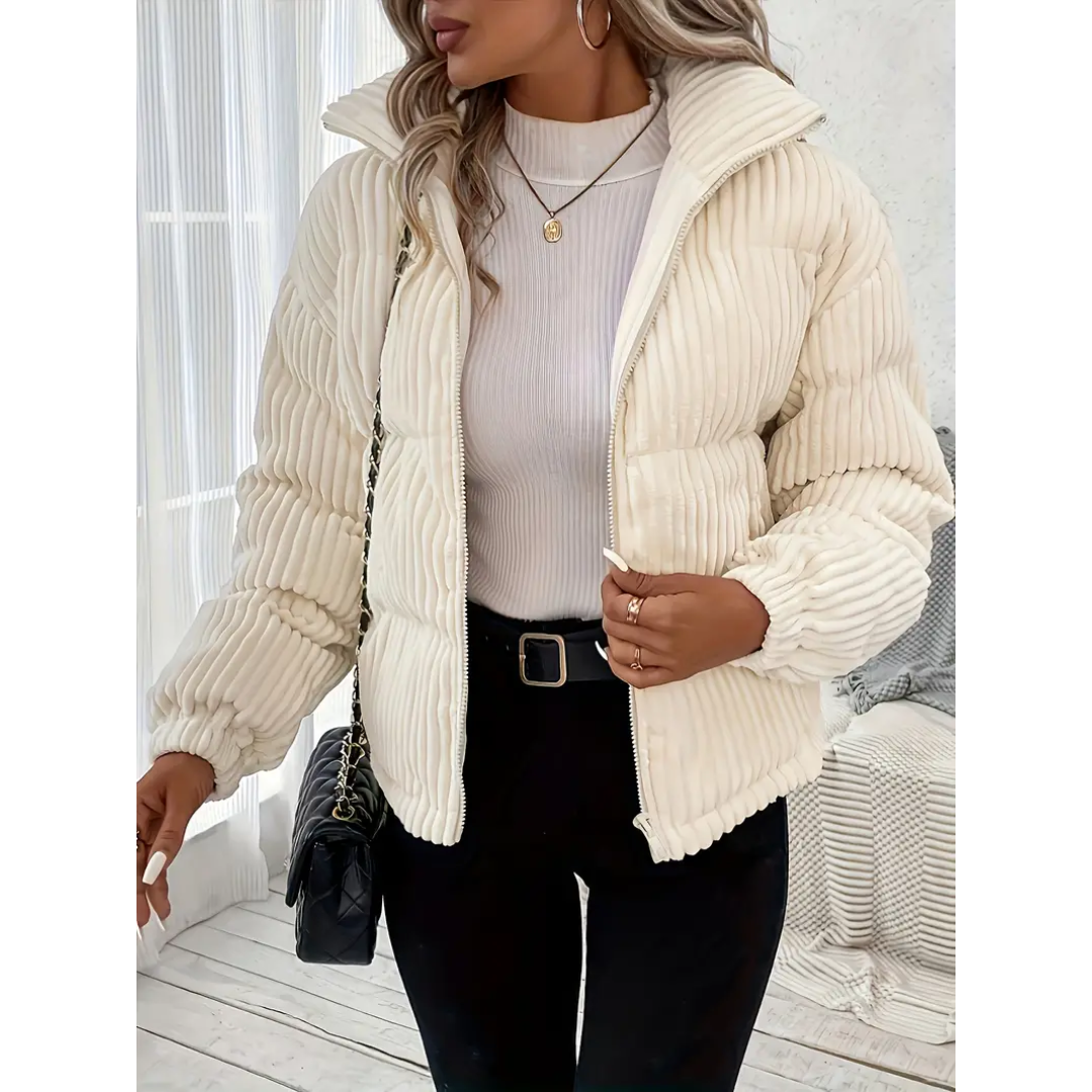 Anna - Geribbelde gewatteerde jas met rits