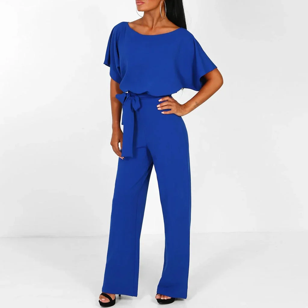 Dames Jumpsuit met Ceintuur en Wijde Pijpen – Elegante One-Piece Outfit