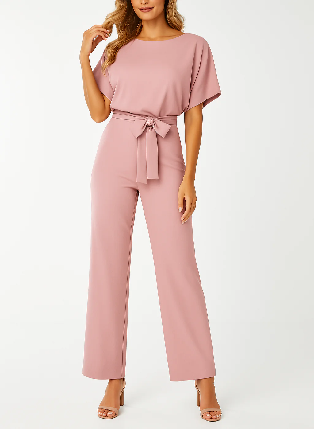 Dames Jumpsuit met Ceintuur – Elegante Rechte Pijpen