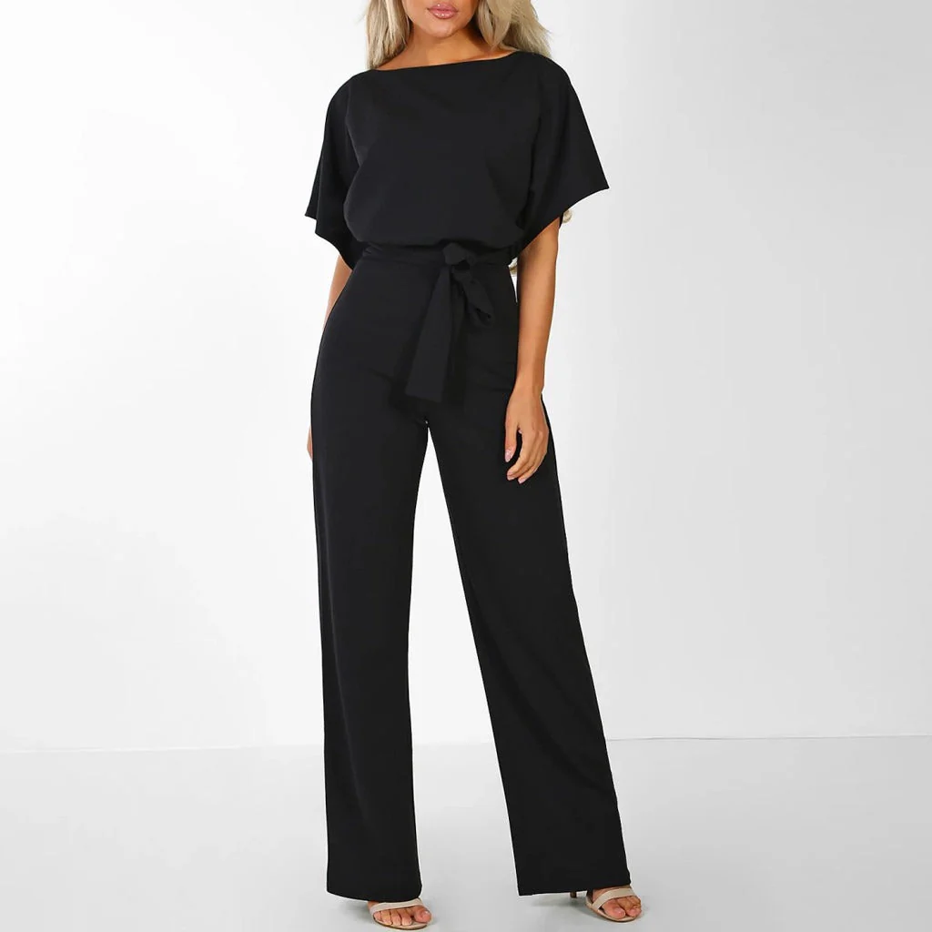 Dames jumpsuit met strikceintuur – Elegante wide leg pasvorm