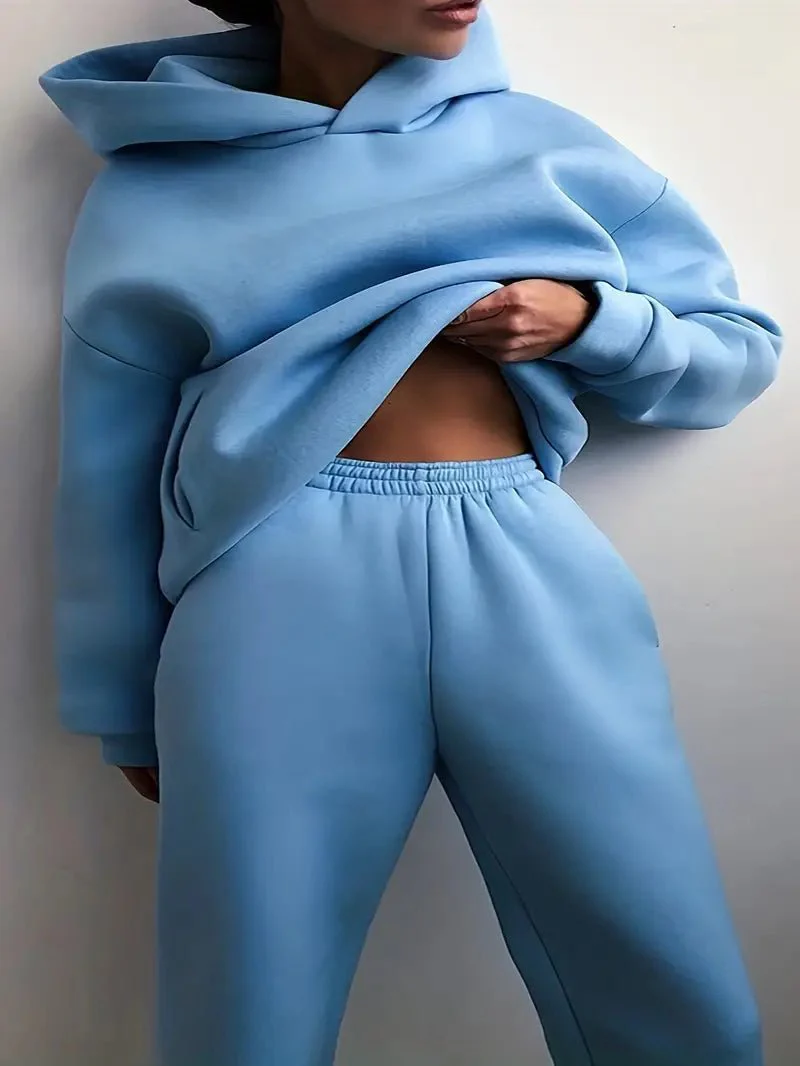 Dames hoodie-set – Relaxed fit met elastische zoom