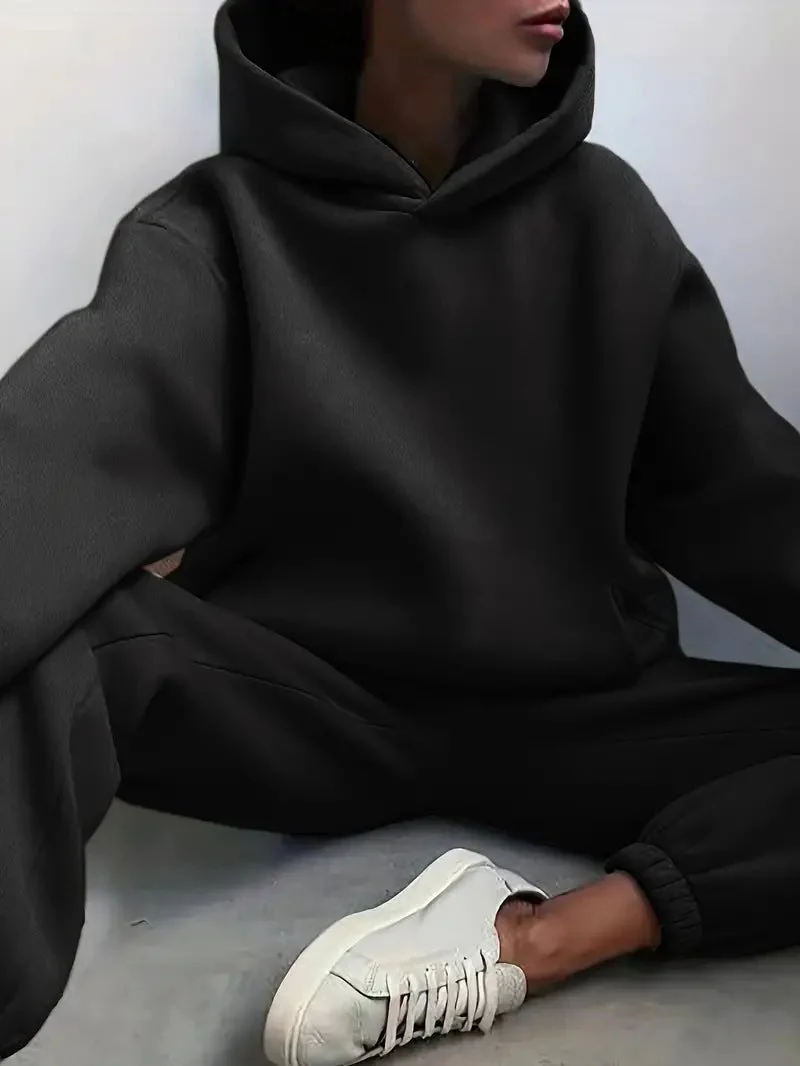 Dames hoodie-set – Relaxed fit met elastische zoom