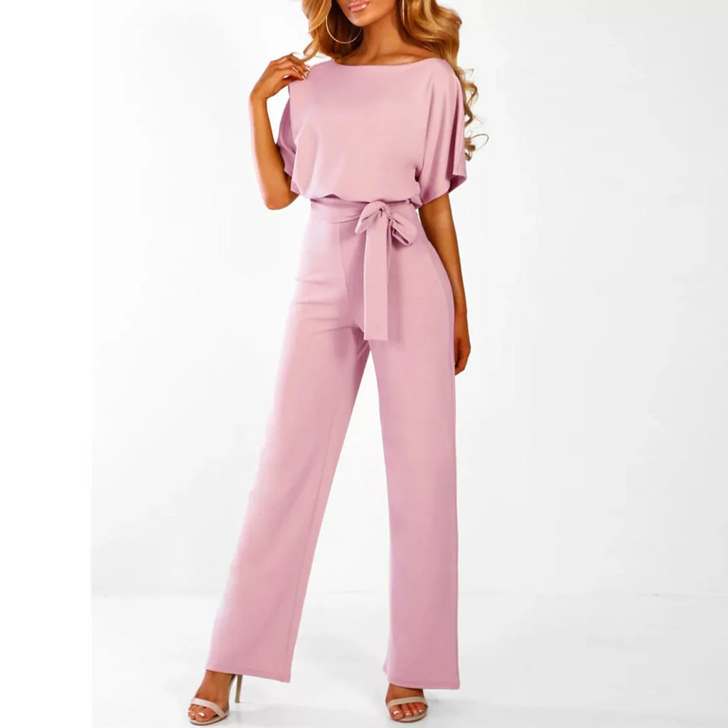 Dames jumpsuit met strikceintuur – Elegante wide leg pasvorm