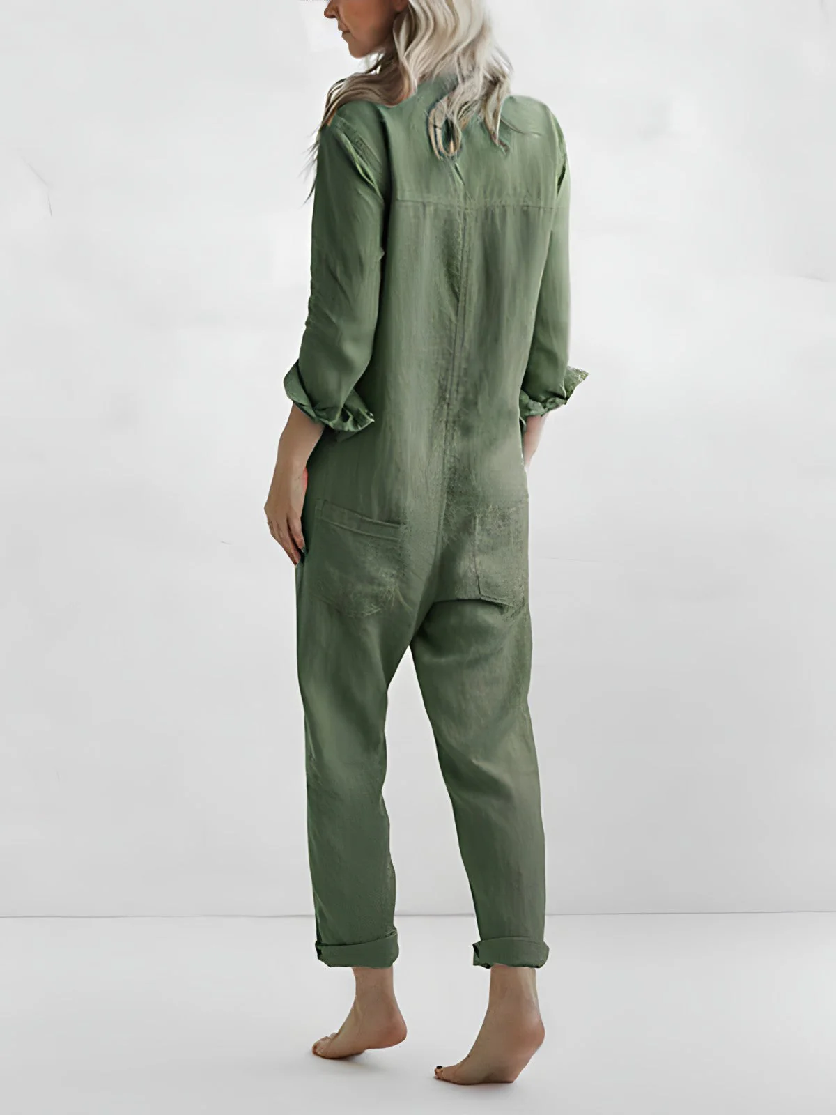 Dames Jumpsuit – Losvallend Pak met Knoopsluiting en Lange Mouwen