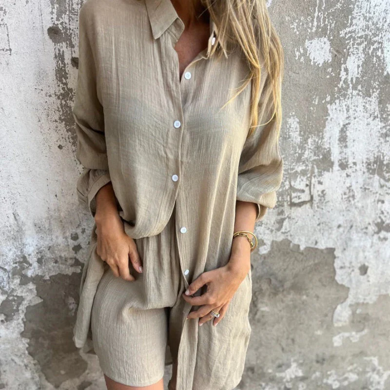 Luchtig Linnen Set – Oversized Blouse en Korte Broek