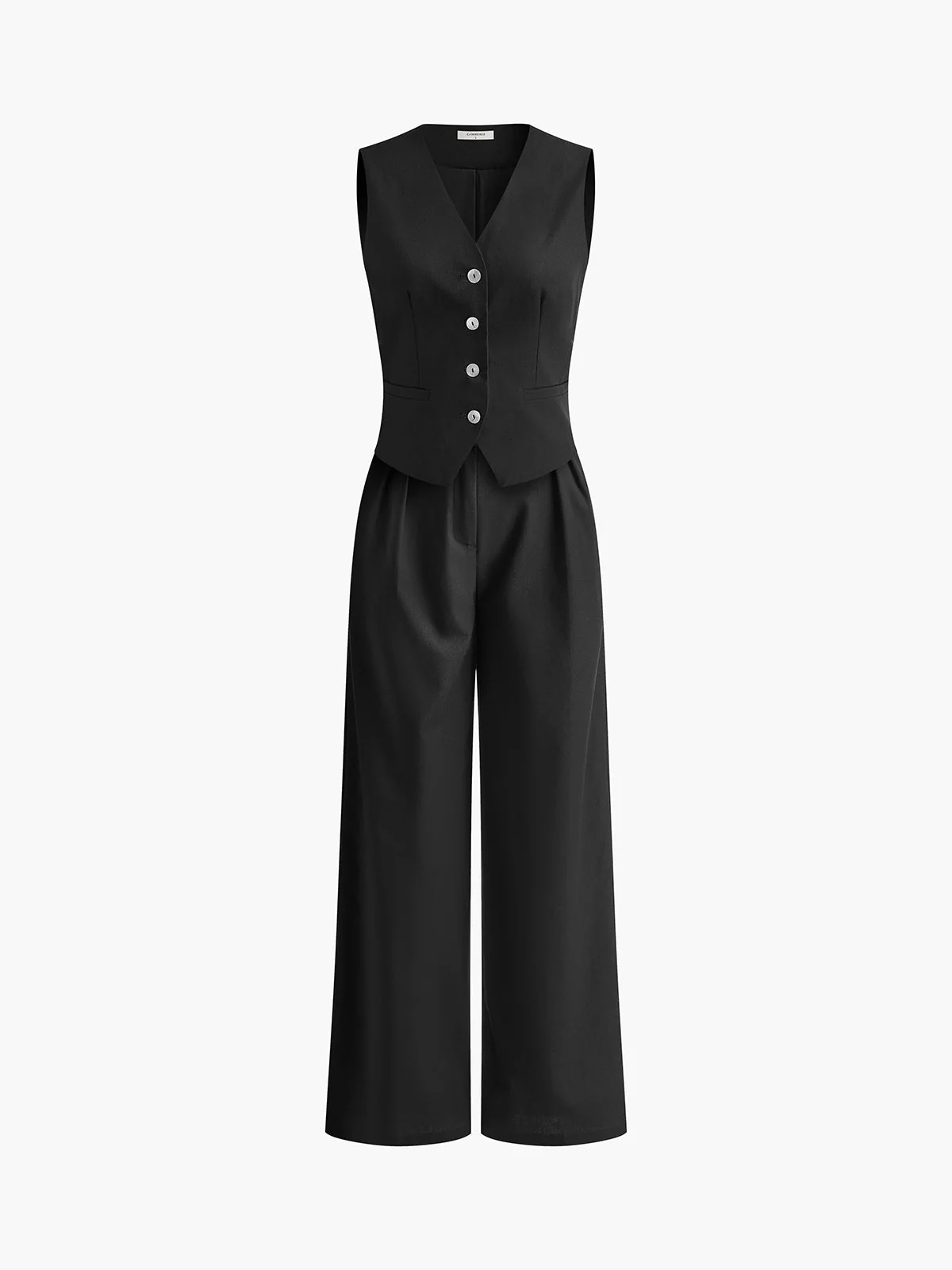 Tweedelige linnen set voor dames – Mouwloos vest en wijde broek