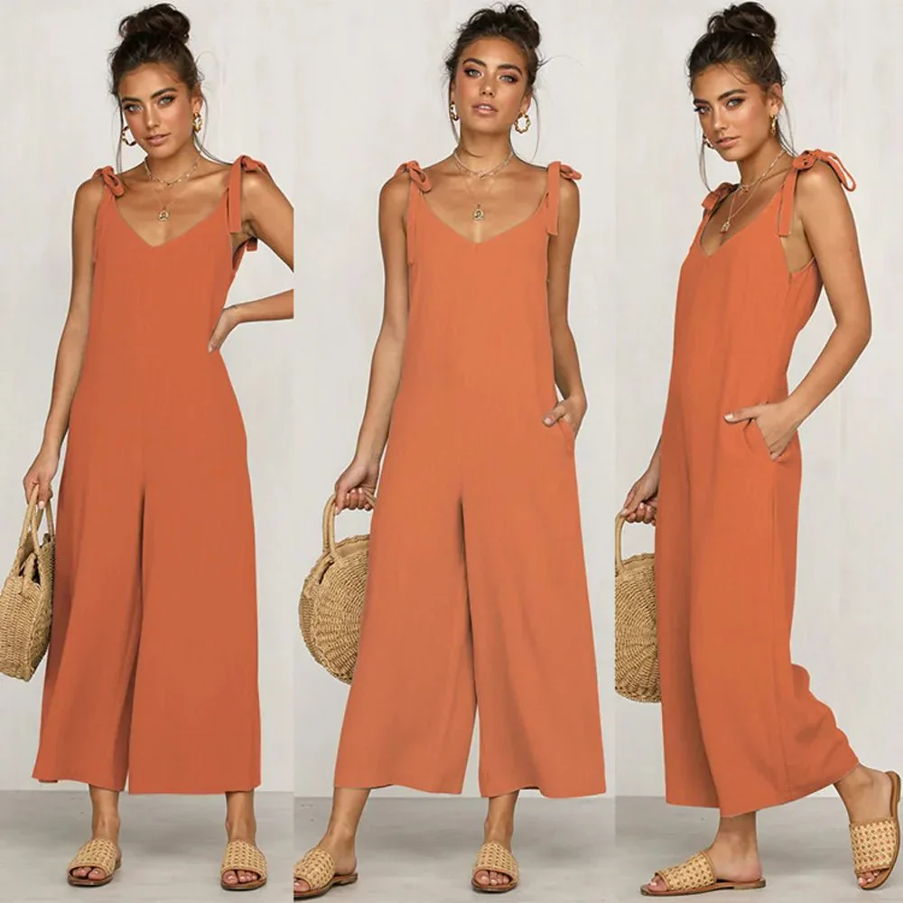Dames Jumpsuit - Mouwloos - Lage Rug - Strikschouders - Zomerstijl