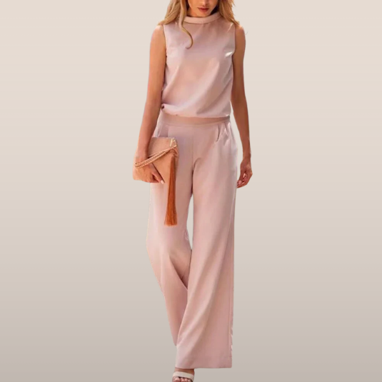 Mouwloze Satijnen Set – Elegante Top & Wijde Broek