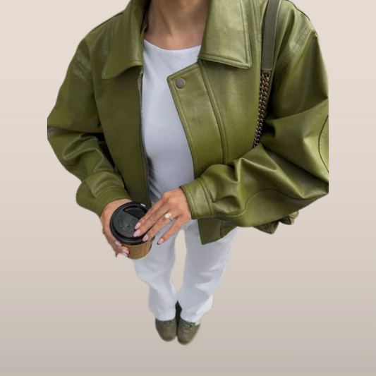 Oversized PU-Leren Jas met Knoopsluiting – Streetstyle Statement