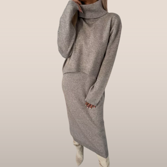 Gebreide Set met Coltrui – Midi Rok en Trui