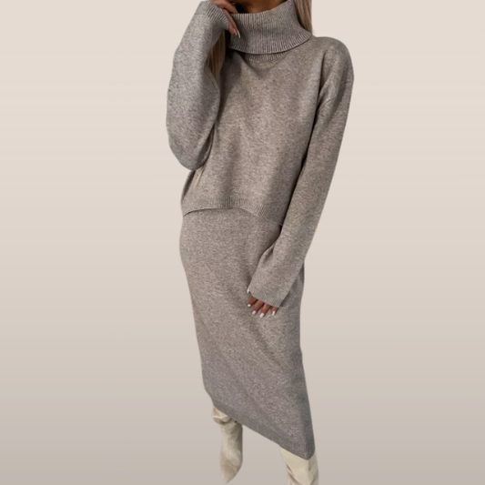 Gebreide Set met Coltrui – Midi Rok en Trui