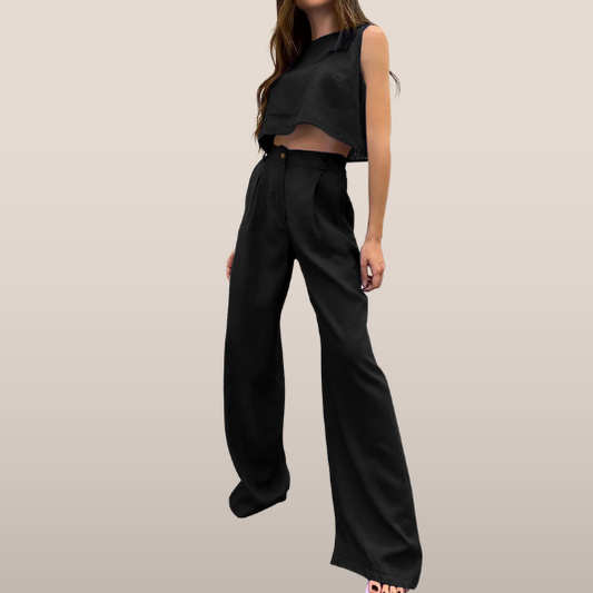 Tweedelige dames set – Mouwloze cropped top en wijde pantalon
