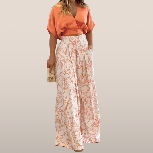 Tweedelige set – Cropped blouse & wijde high-waist broek