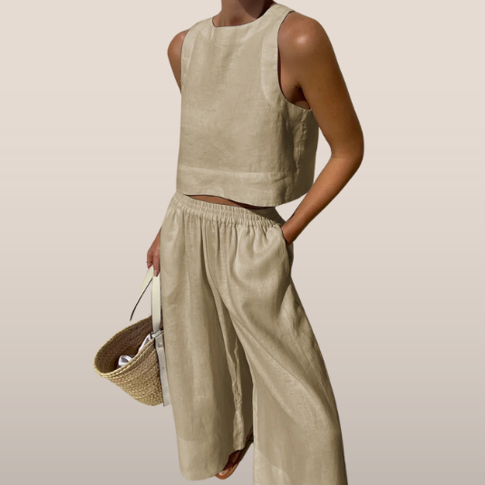Linnen Set Dames – Mouwloze Top met Wijde Broek