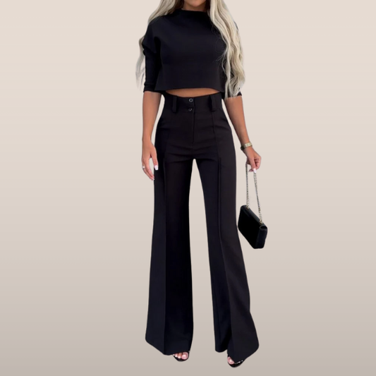 Tweeledig damespak met hoge taille broek – Minimalistische elegante set