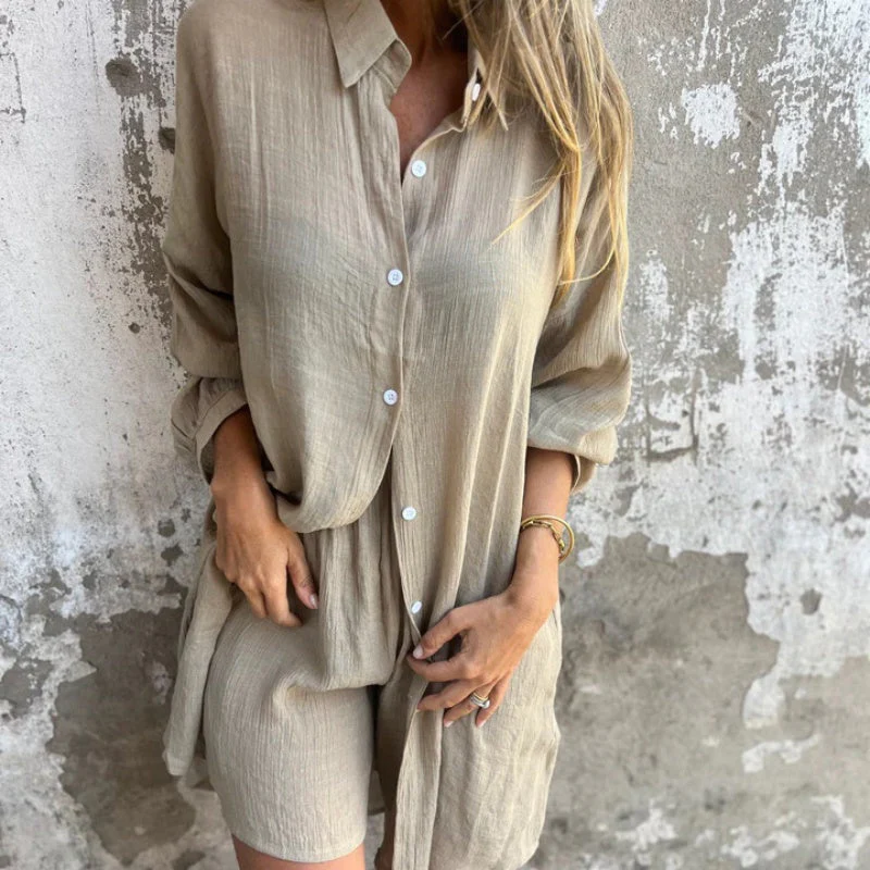 Luchtig Linnen Set – Oversized Blouse en Korte Broek